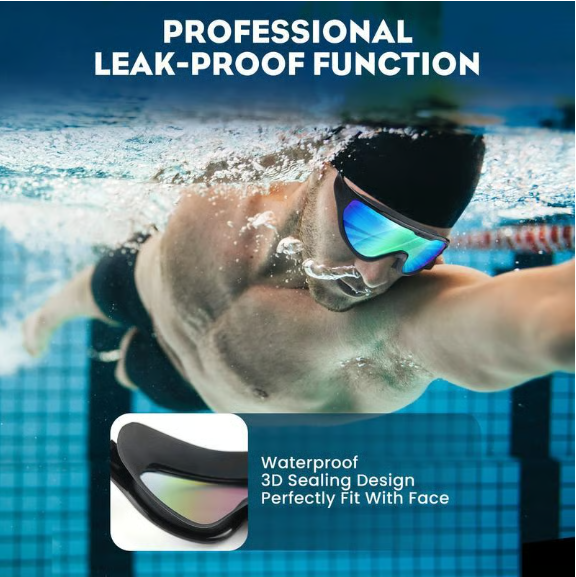 Swim Goggles for Kids Men Women, No Leaking 180° Swim Glasses, Easy to Wear, Wide View, Anti-Fog, UV Protection