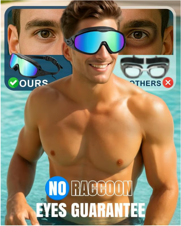 Swim Goggles for Kids Men Women, No Leaking 180° Swim Glasses, Easy to Wear, Wide View, Anti-Fog, UV Protection